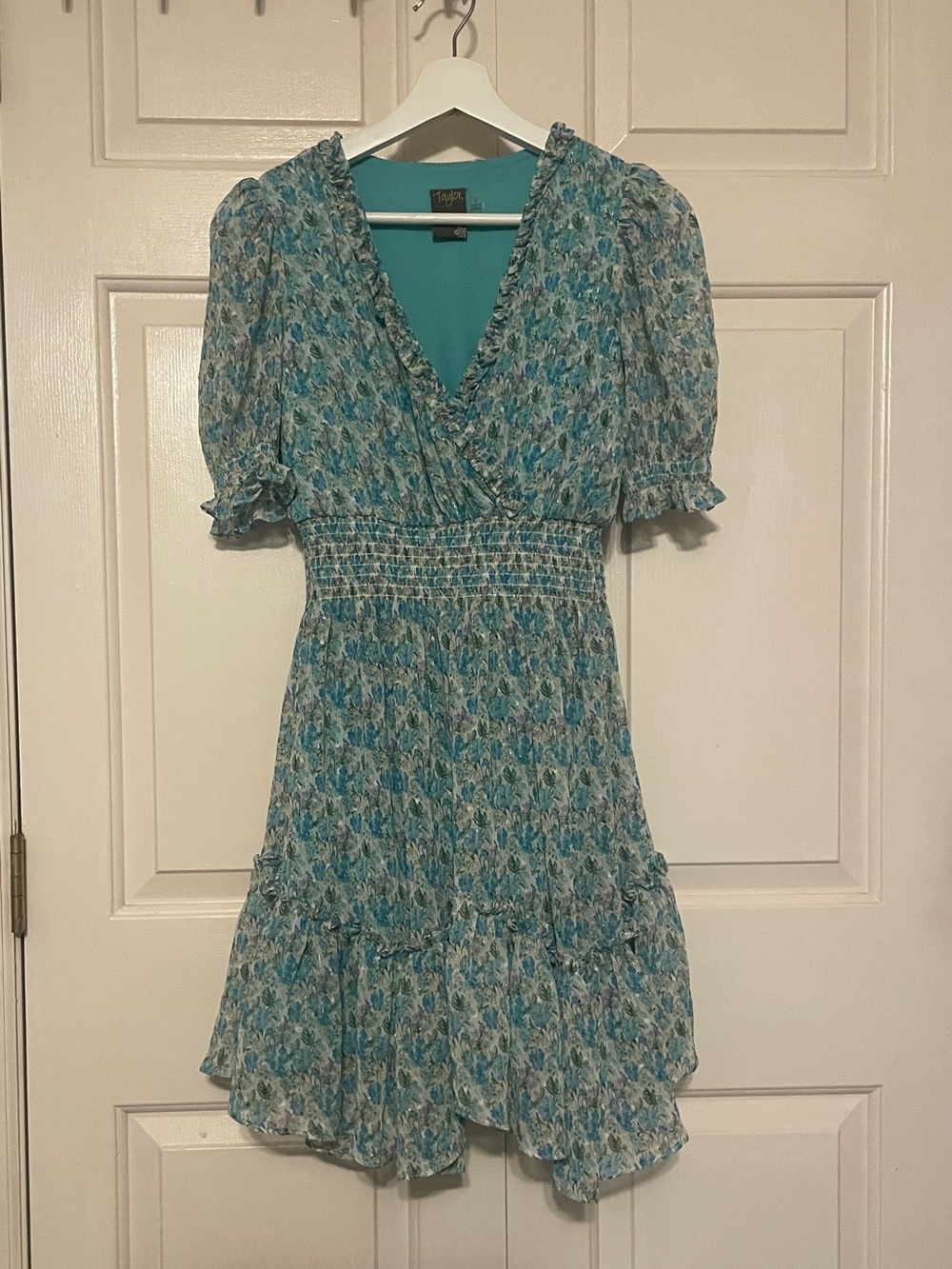Taylor Teal Floral Ruffle Mini Dress | Smocked Waist | Cottagecore Boho Chic